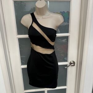 Black One-Shoulder Cutout Dress
